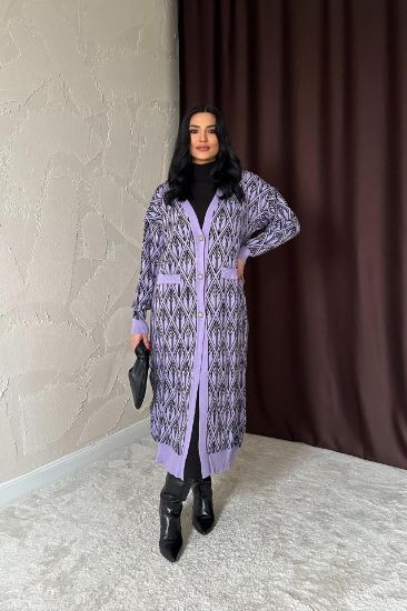 Lila Düğmeli Triko Hırka resmi
